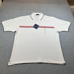 Vintage John Ashford Polo Shirt Mens XL White Red Chest‎ Stripe Golf NWT